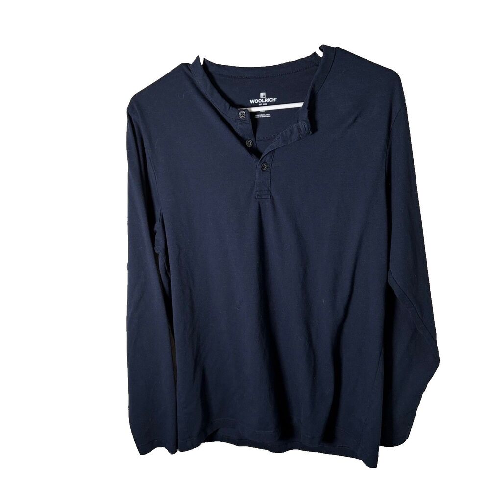 Woolrich T-Shirt Women's Medium Blue Navy Henley Long Sleeve Shirt Casual